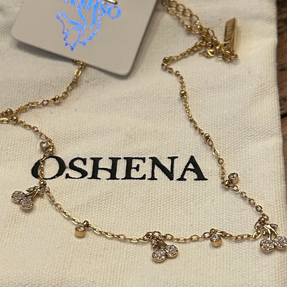 Oshena Designer Beachwear dainty Gold Cherry‎ CZ Pendant Necklace New Release! - Picture 3 of 5